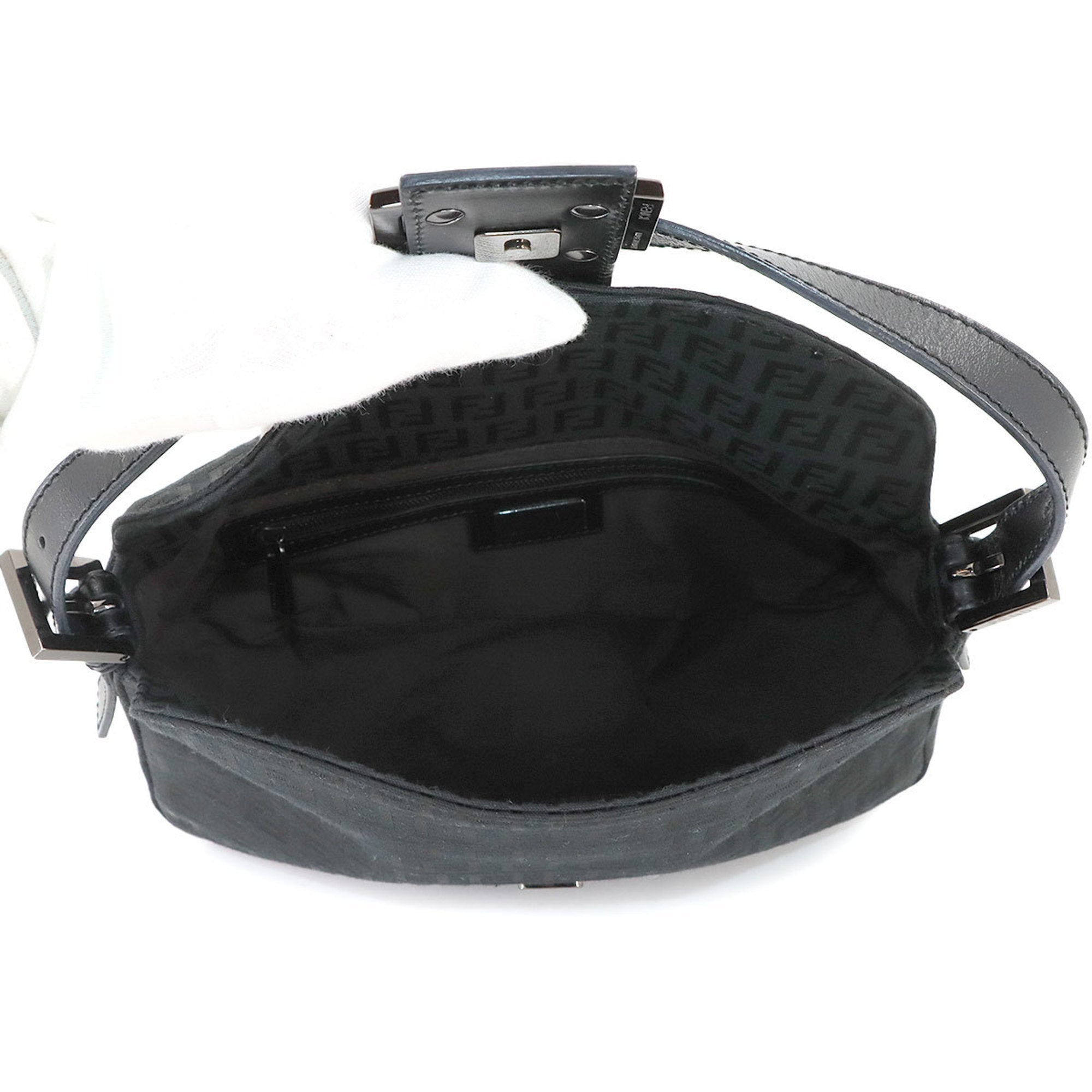 Fendi Black Canvas Leather Baguette Bag Shoulder Bag