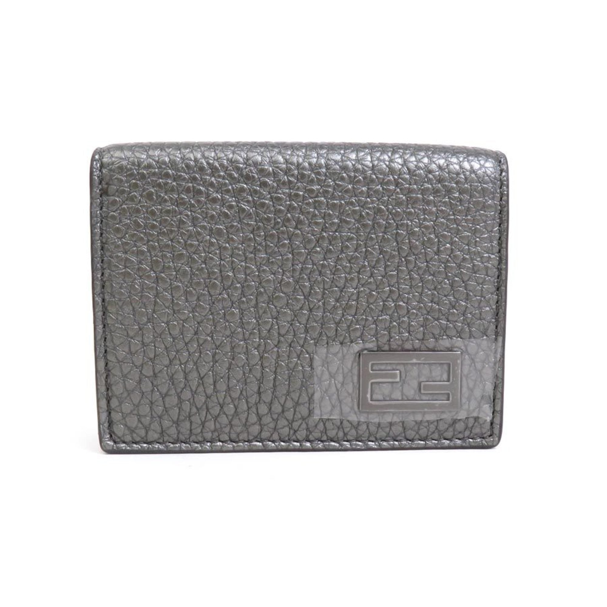 Fendi Metallic Gray Leather Wallet (Tri-Fold)