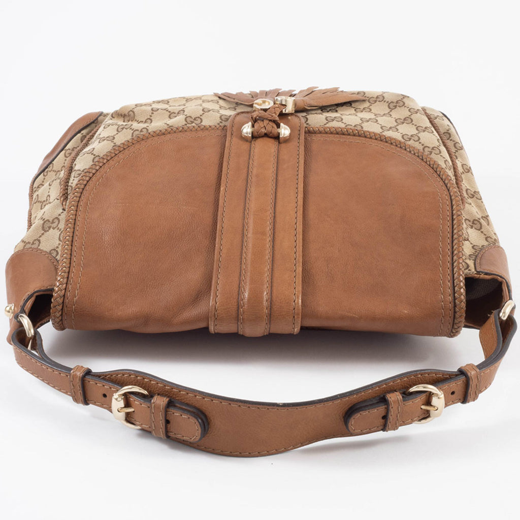 Gucci Gg Canvas Beige Brown Gg Canvas Leather Shoulder Bag (Pre-Owned)