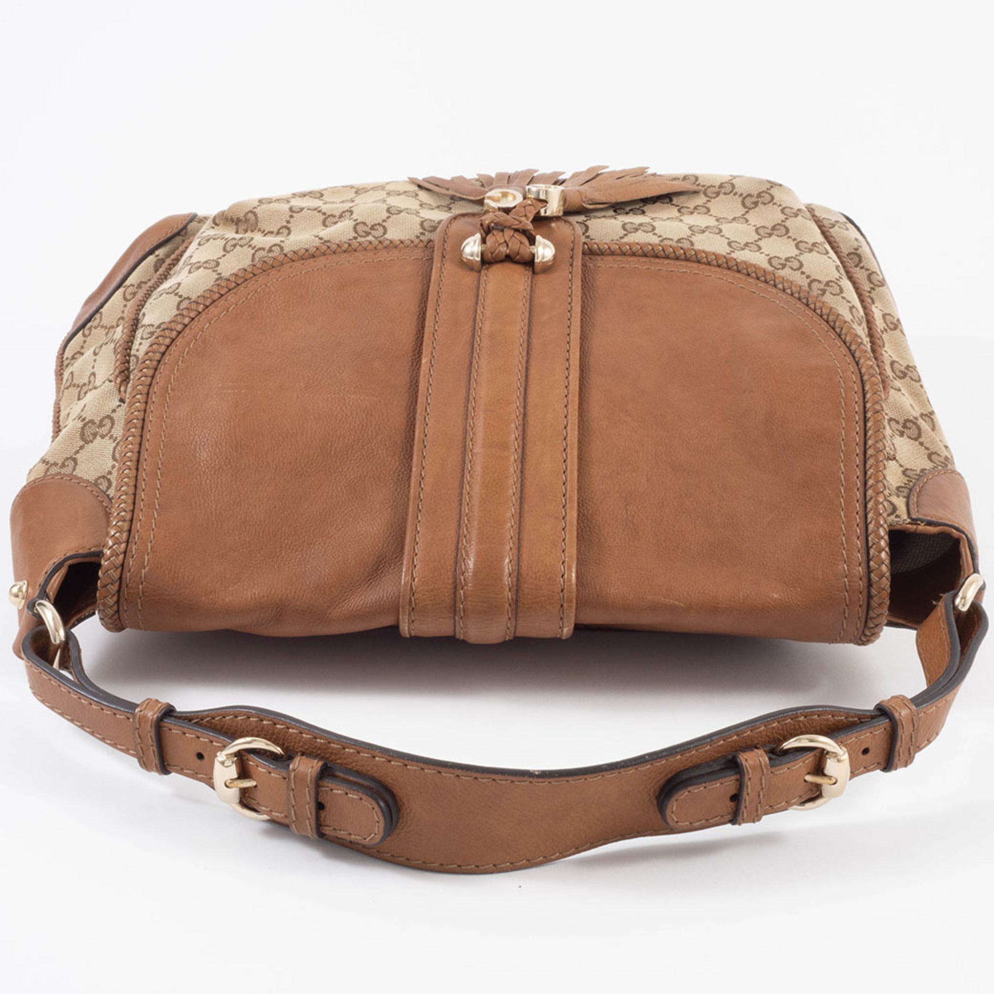 Gucci Gg Canvas Beige Brown Gg Canvas Leather Shoulder Bag (Pre-Owned)