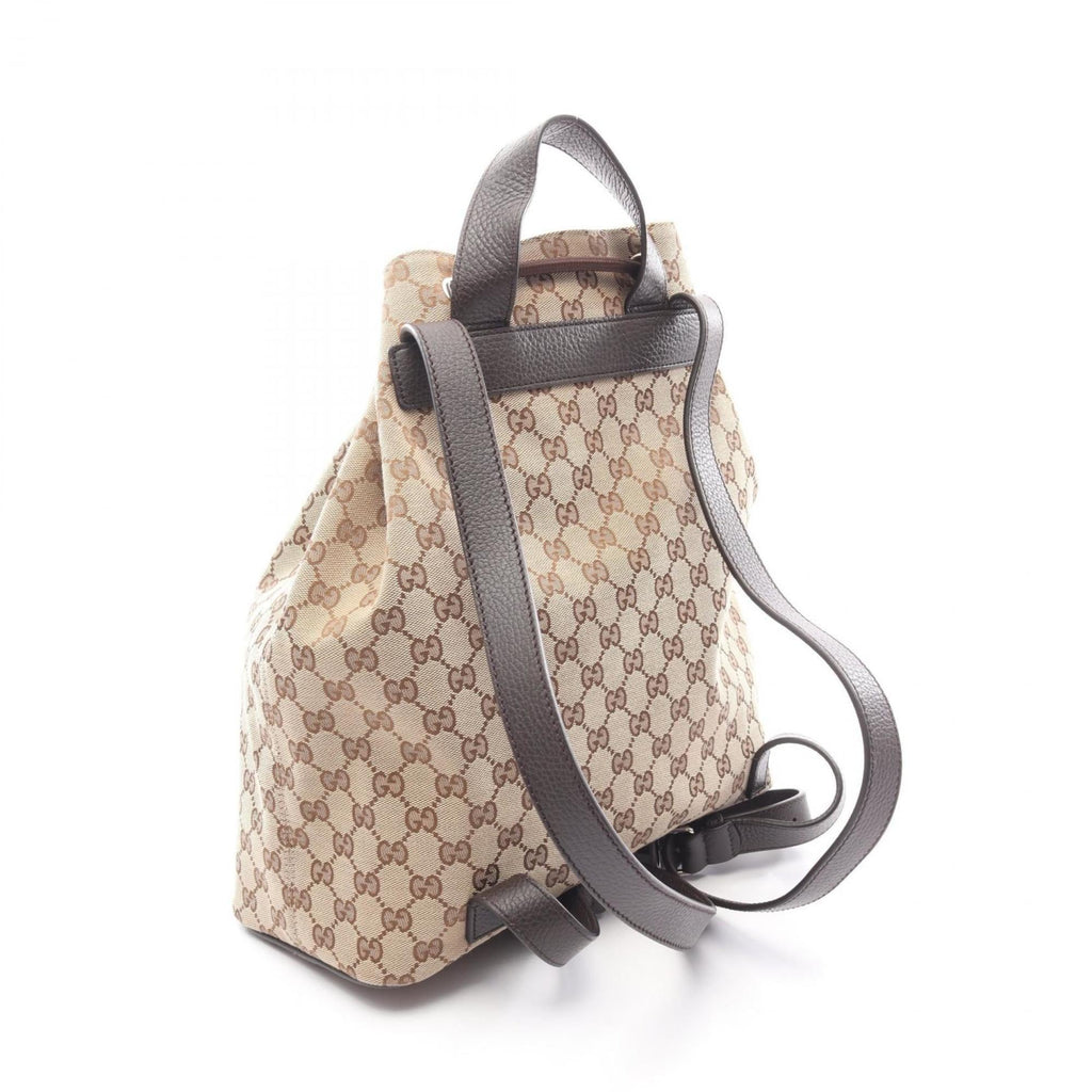Gucci Beige Brown Canvas Leather Backpack Handbag (Pre-Owned)