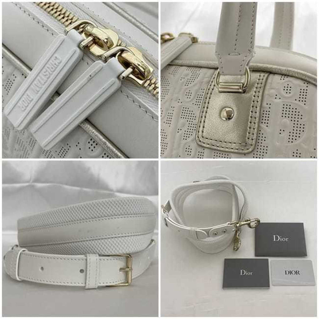 Christian Dior Trotter White Leather Rubber Boston Bag Handbag (Pre-Owned)