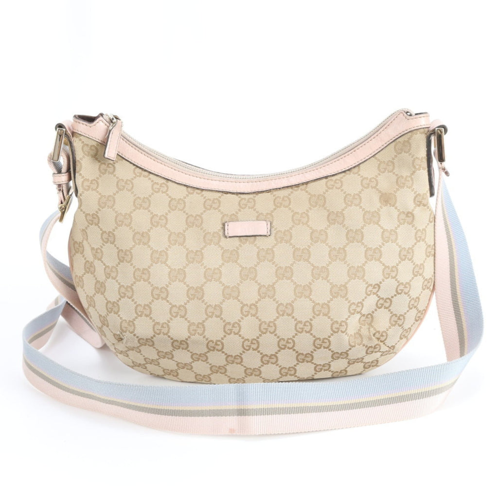 Gucci Beige Leather Canvas Handbag Shoulder Bag Tote Bag (Pre-Owned)