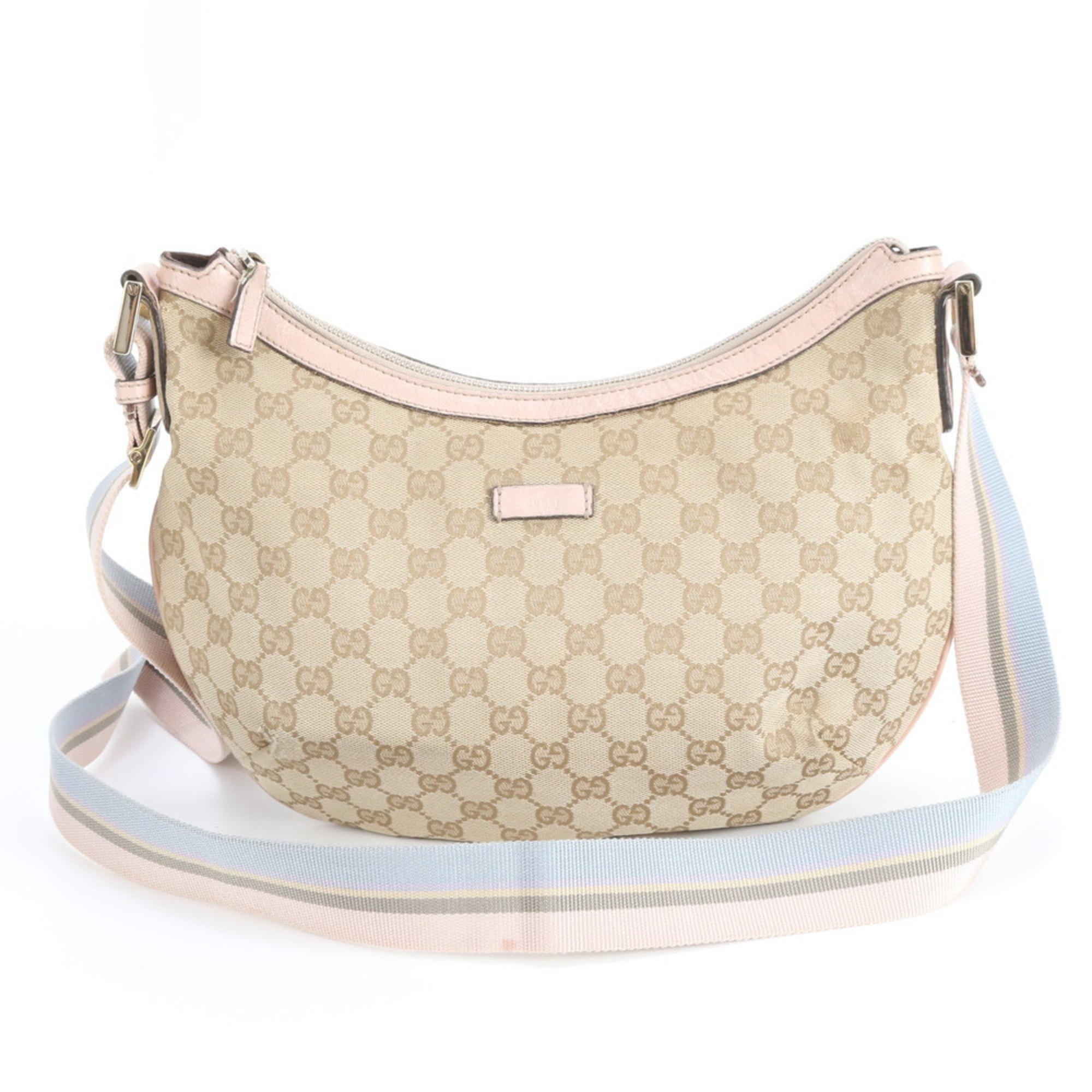 Gucci Beige Leather Canvas Handbag Shoulder Bag Tote Bag (Pre-Owned)