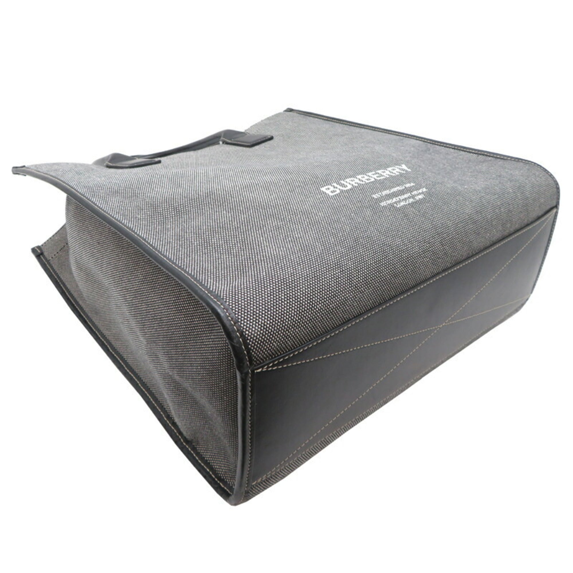 Burberry Gray Canvas Leather Tote Bag
