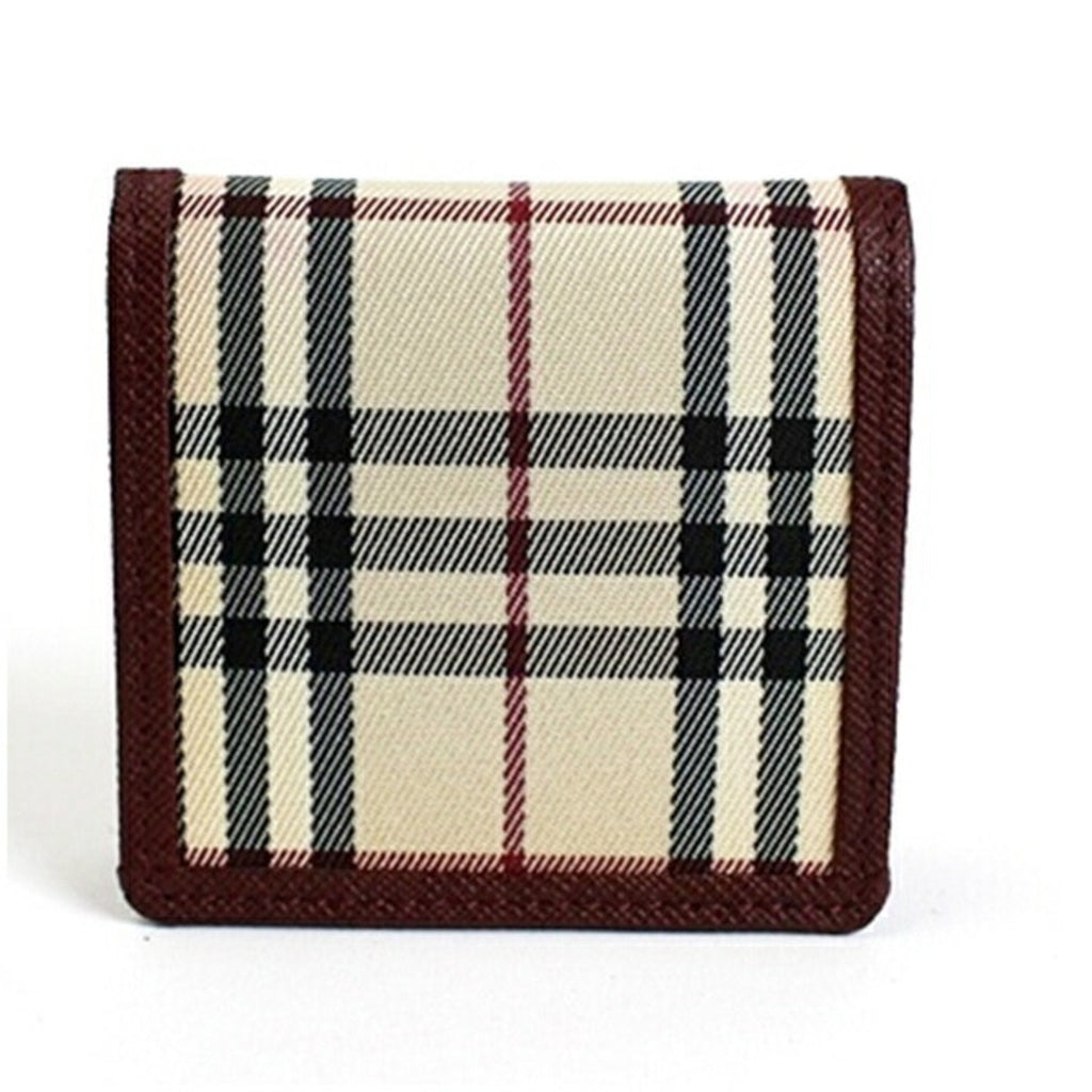 Burberry Beige Black Wine Canvas Leather Coin Purse/Coin Case