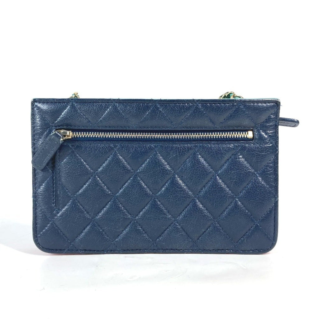 Chanel Navy Pink Grained Calfskin Pochette Shoulder Bag