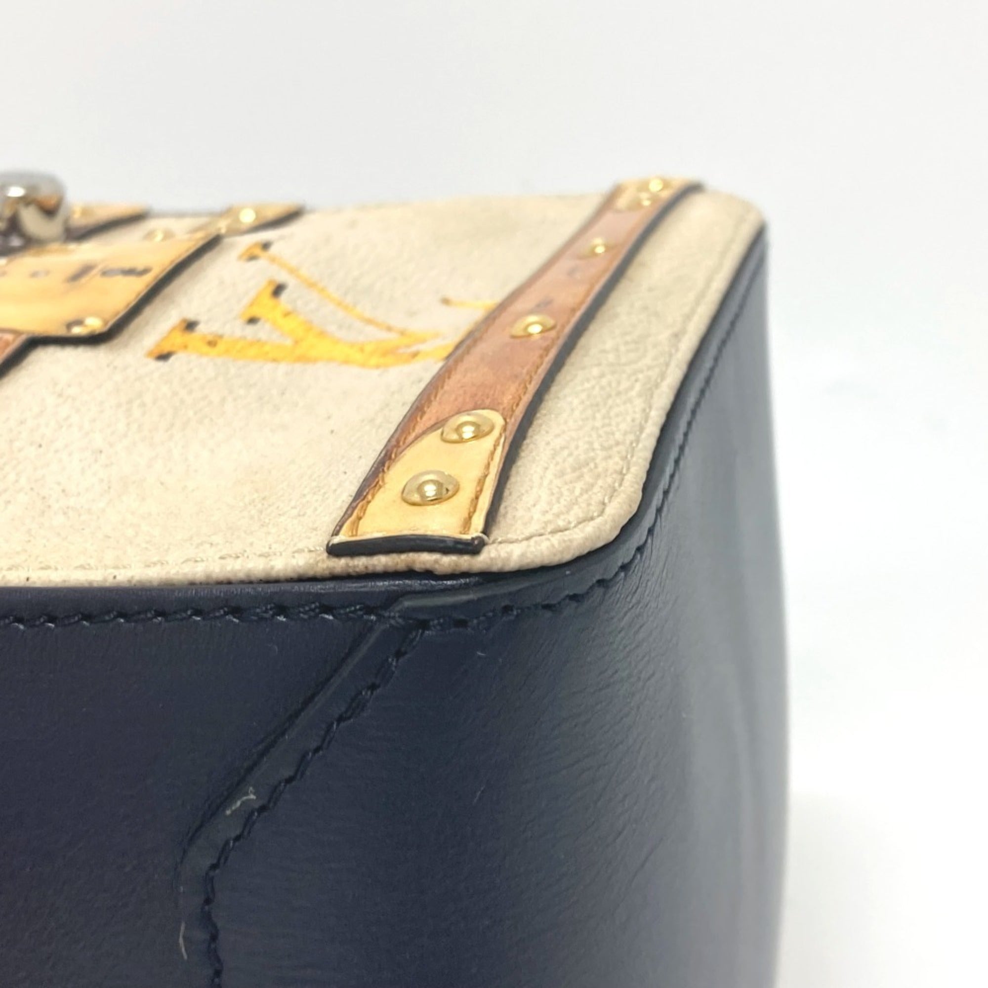 Louis Vuitton Beige Black Leather Handbag