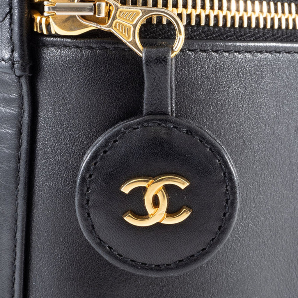 Chanel Black Leather Handbag Pouch Vanity Bag