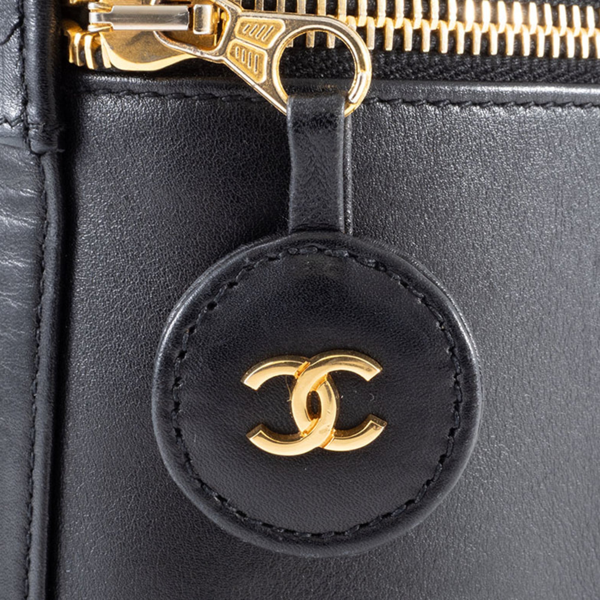 Chanel Black Leather Handbag Pouch Vanity Bag