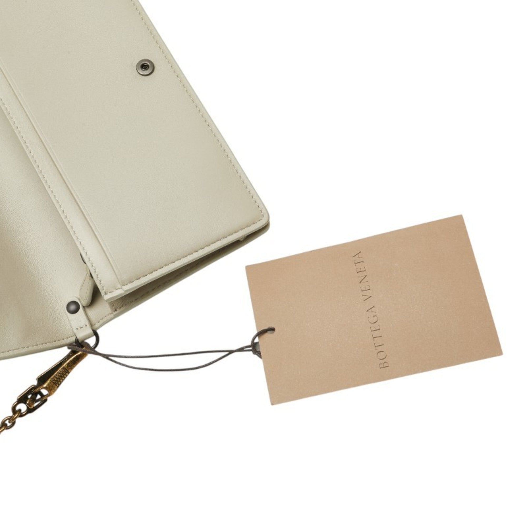 Bottega Veneta Intrecciato Beige Brown Leather Chain/Shoulder Wallet