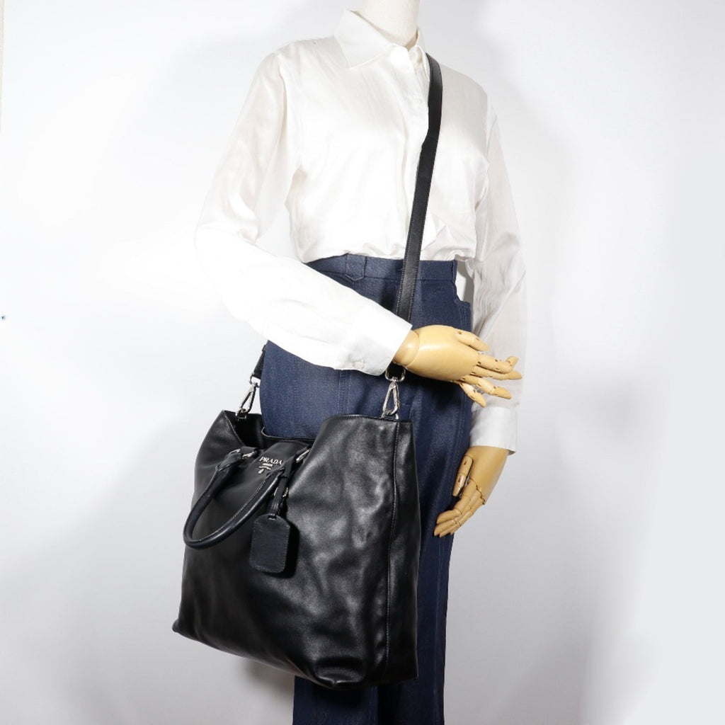 Prada Black Leather Tote Bag