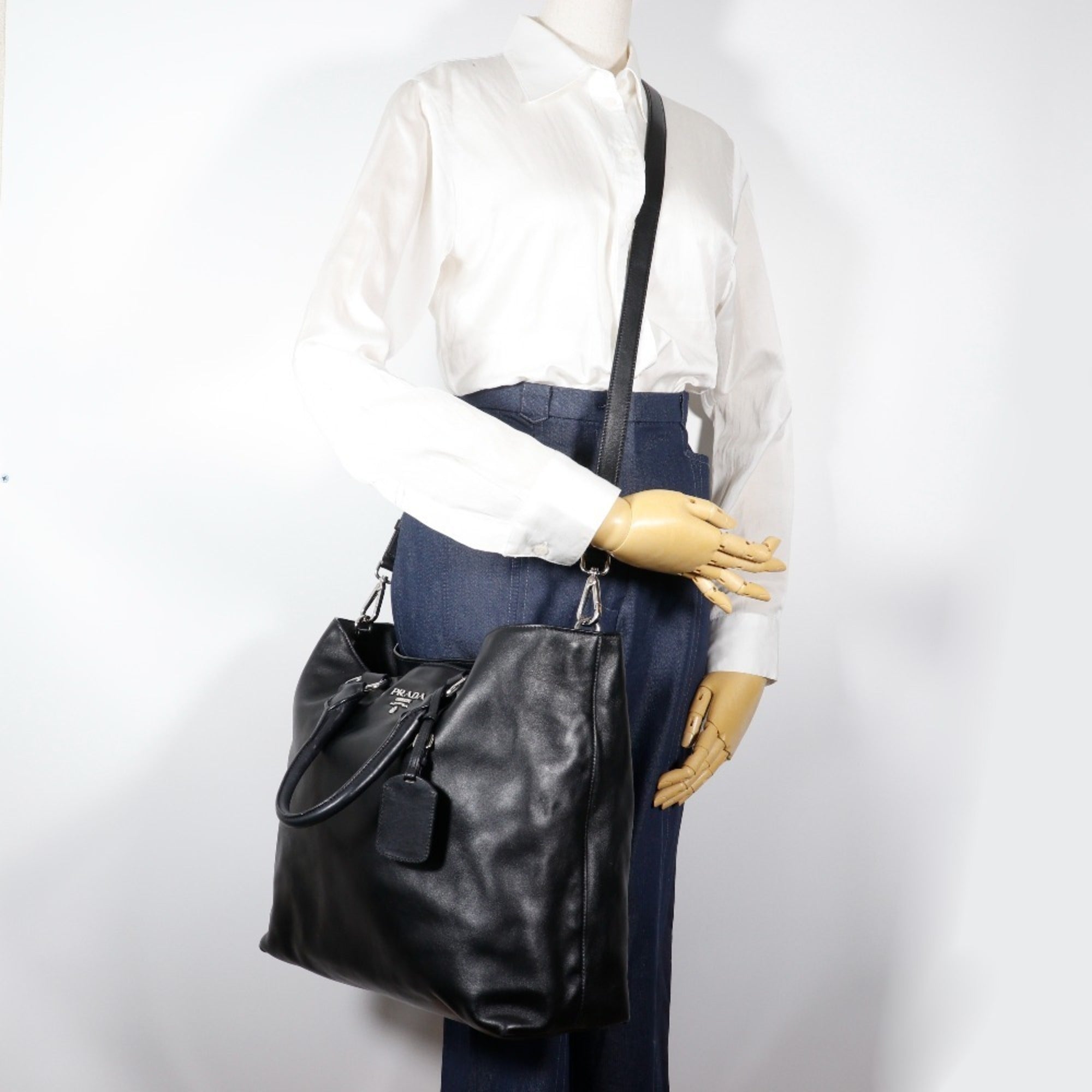 Prada Black Leather Tote Bag