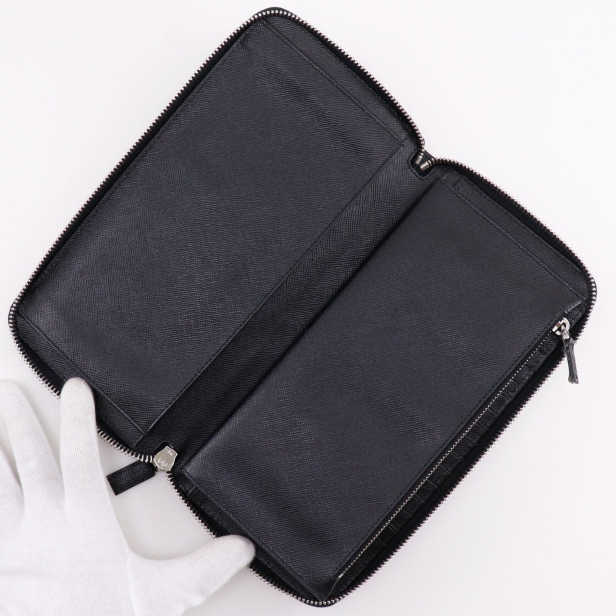 Prada Saffiano Black Saffiano Long Wallet (Bi-Fold)