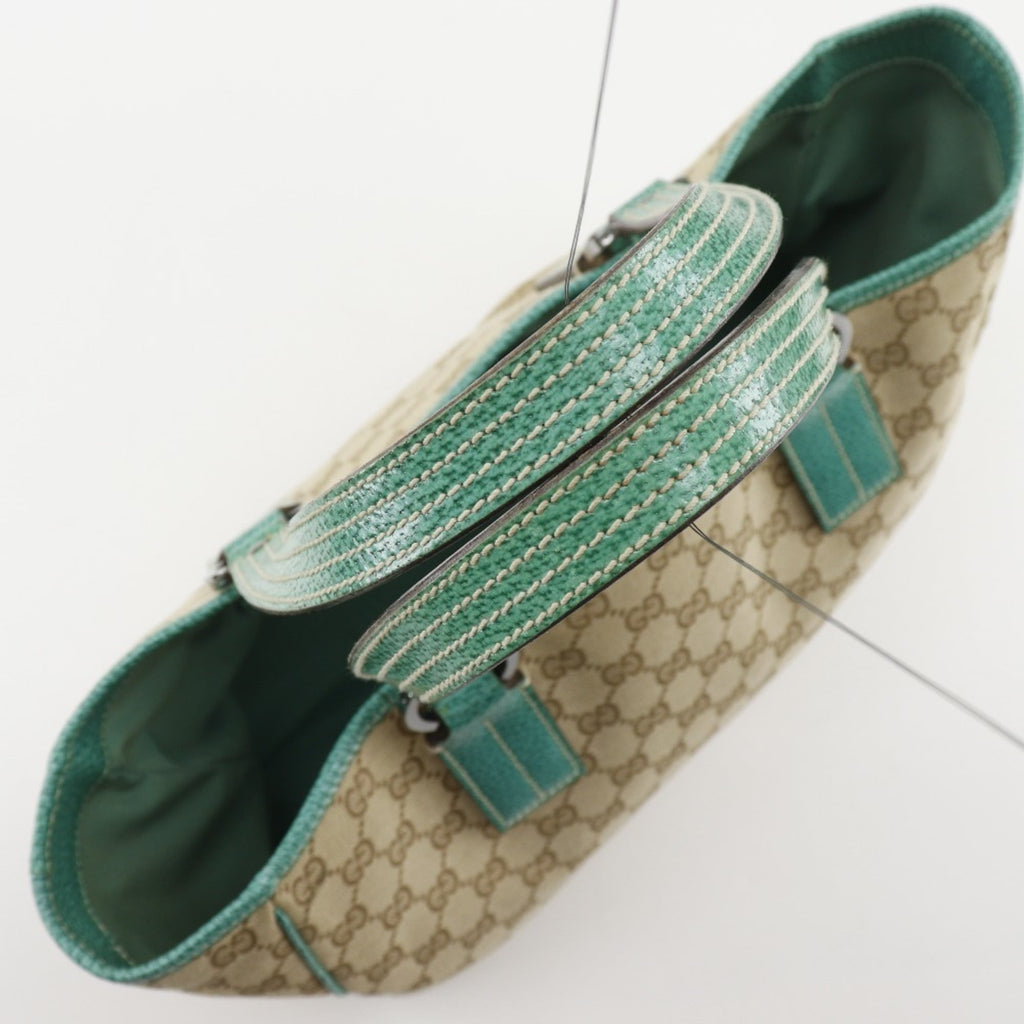 Gucci Gg Canvas Beige Green Gg Canvas Tote Bag (Pre-Owned)
