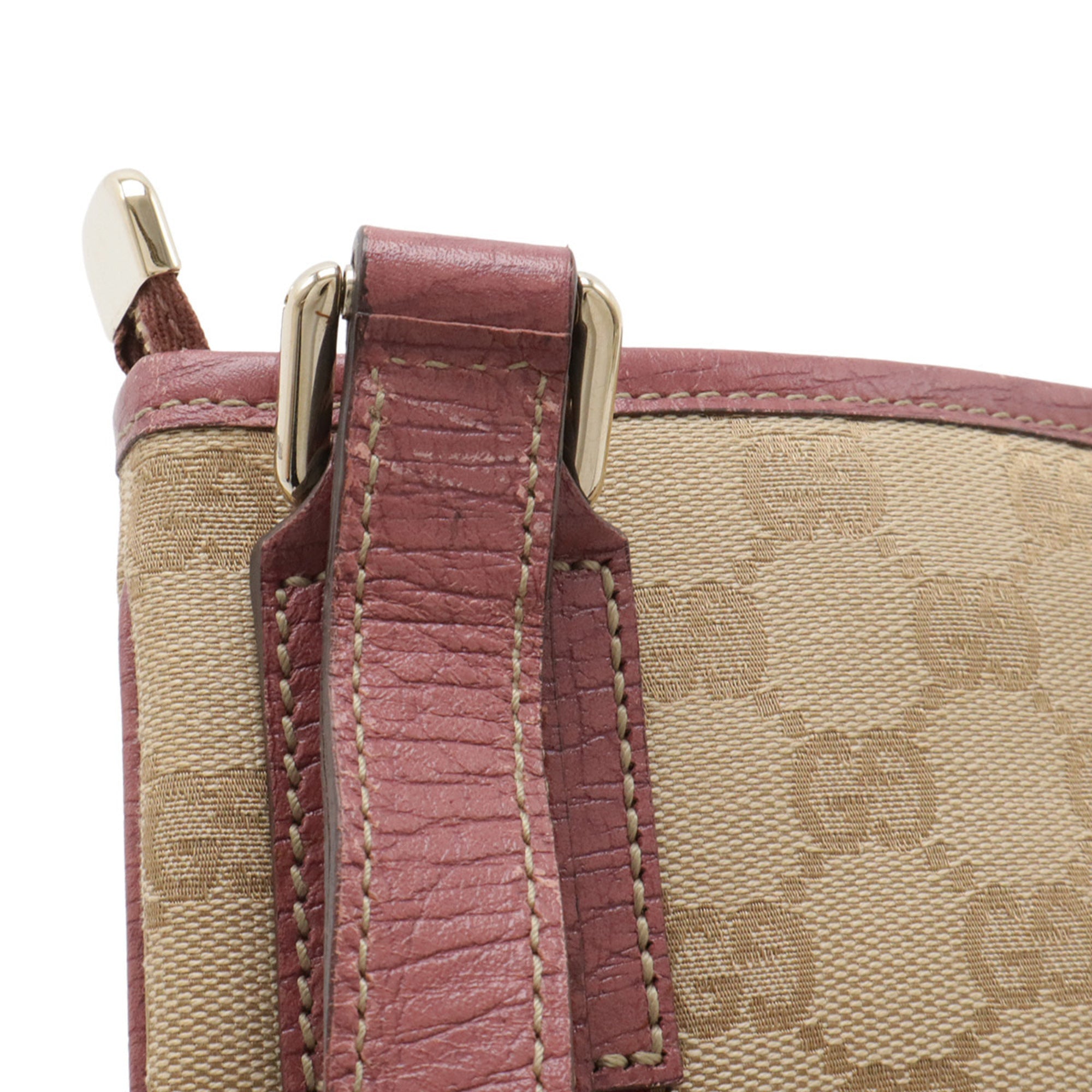 Gucci Beige Pink Purple Canvas Leather Shoulder Bag (Pre-Owned)