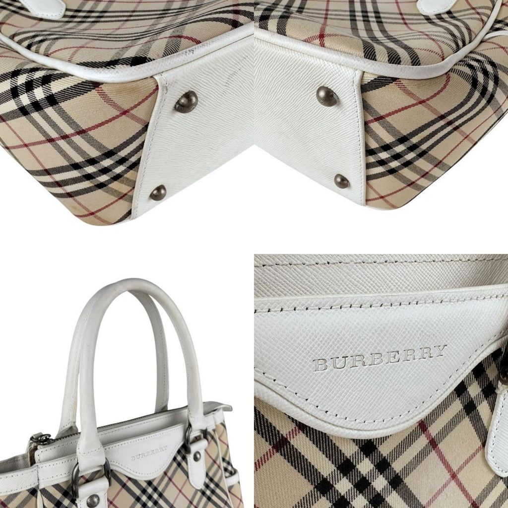 Burberry Beige White Leather Nylon Canvas Handbag