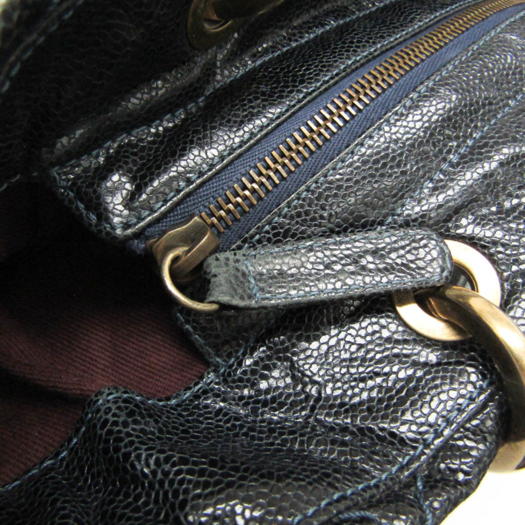 Chanel Matelasse Black Navy Grained Calfskin Tote Bag