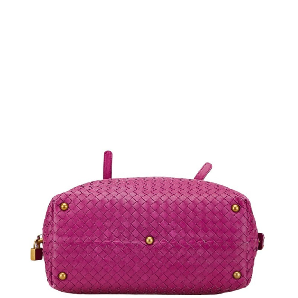 Bottega Veneta Intrecciato Purple Leather Boston Bag Handbag