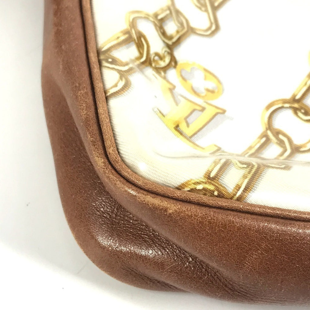 Louis Vuitton Brown White Vinyl Leather Handbag Pouch Shoulder Bag
