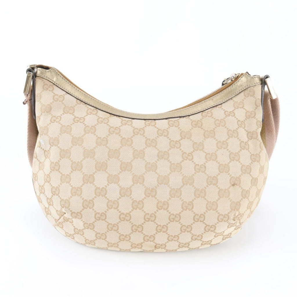 Gucci Beige Gold Leather Canvas Shoulder Bag (Pre-Owned)