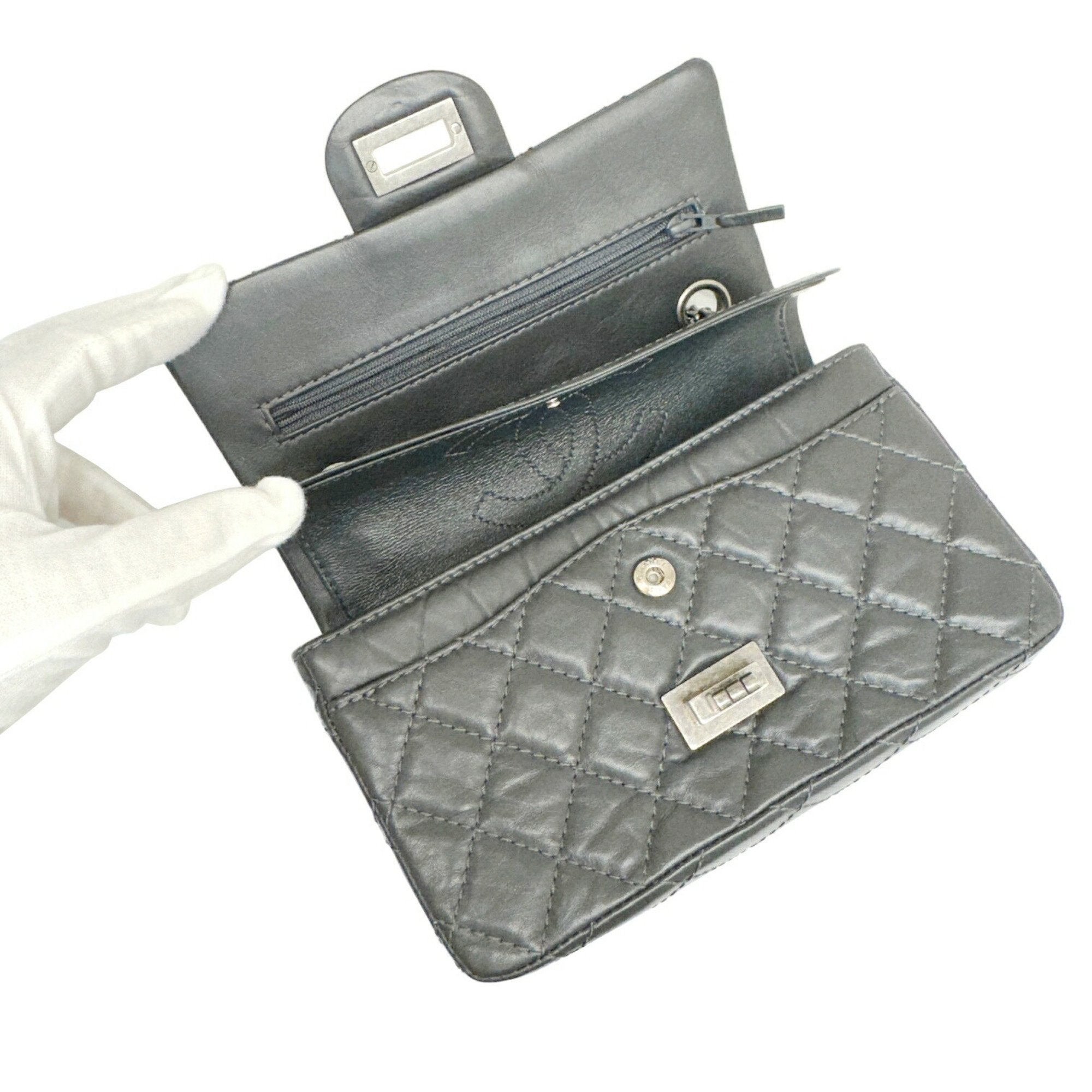 Chanel Dark Gray Leather Shoulder Bag