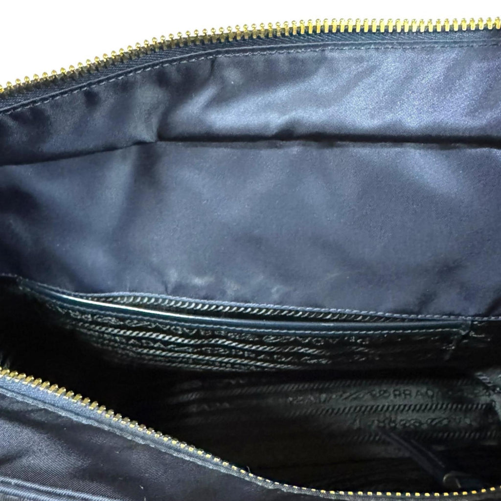 Prada Navy Nylon Leather Tote Bag