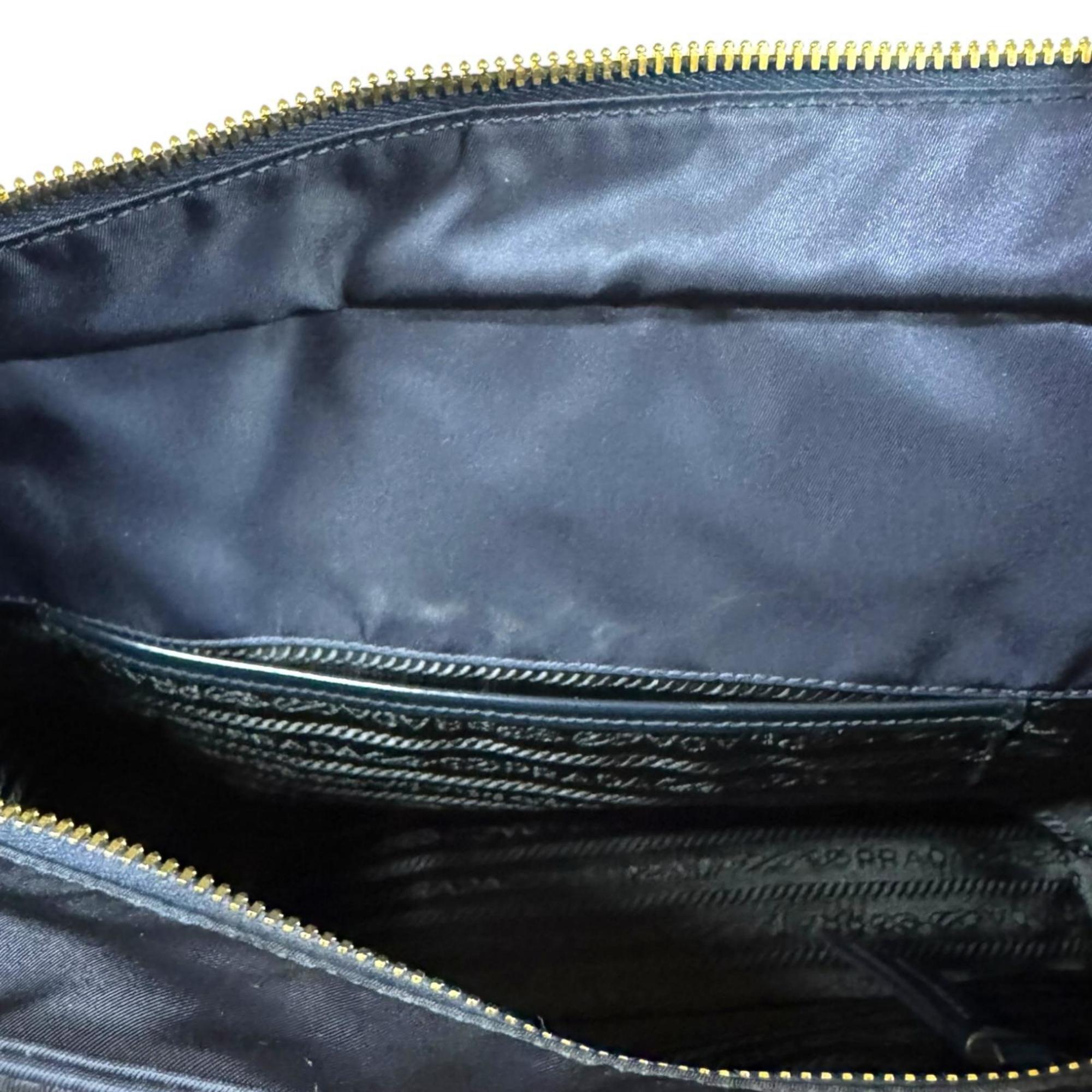 Prada Navy Nylon Leather Tote Bag