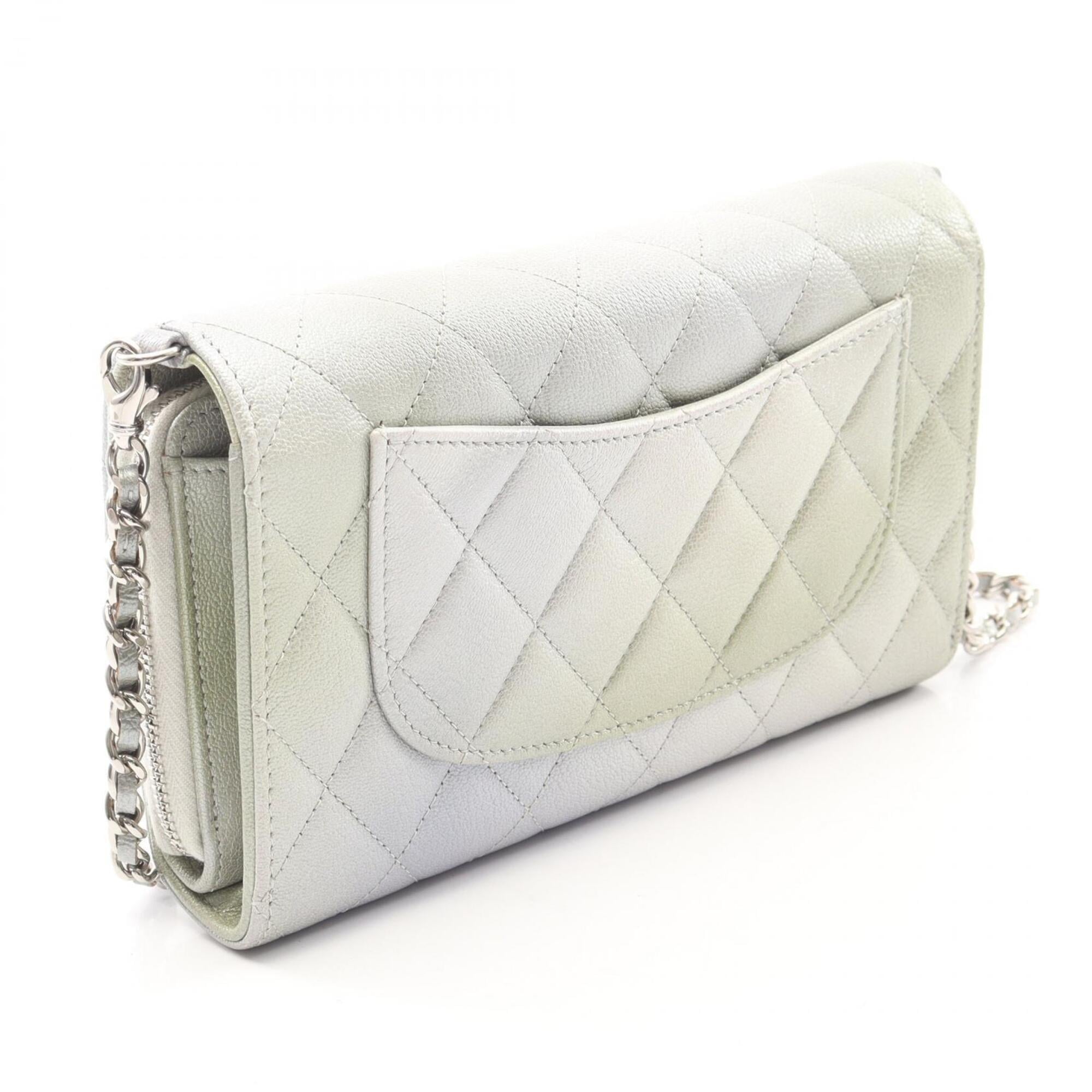 Chanel Green Silver Grained Calfskin Handbag Pouch Shoulder Bag