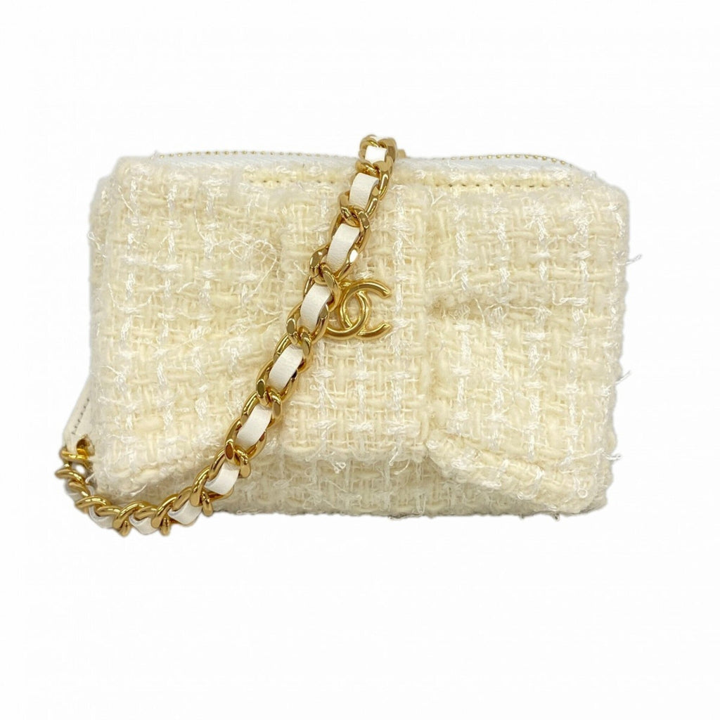 Chanel Ivory Tweed Chain/Shoulder Wallet