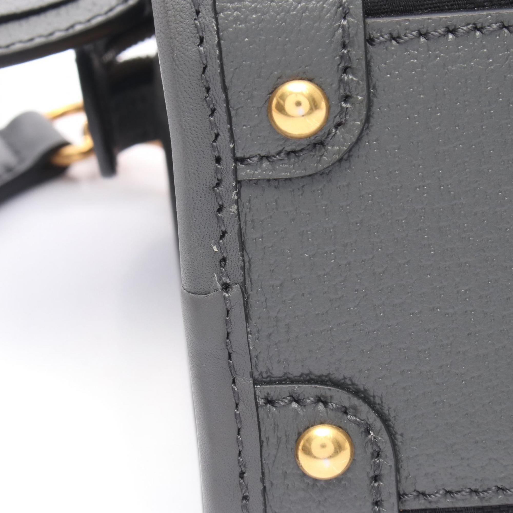 Gucci Black Gray Gg Canvas Leather Handbag (Pre-Owned)