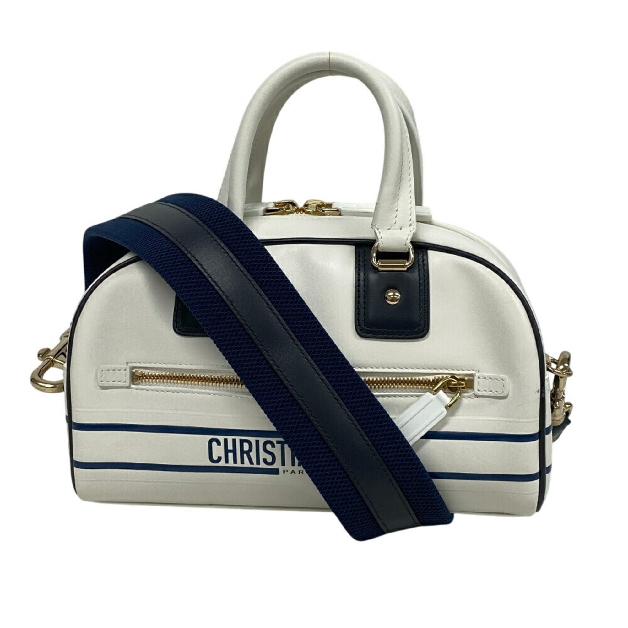 Christian Dior Navy White Leather Handbag (Pre-Owned)
