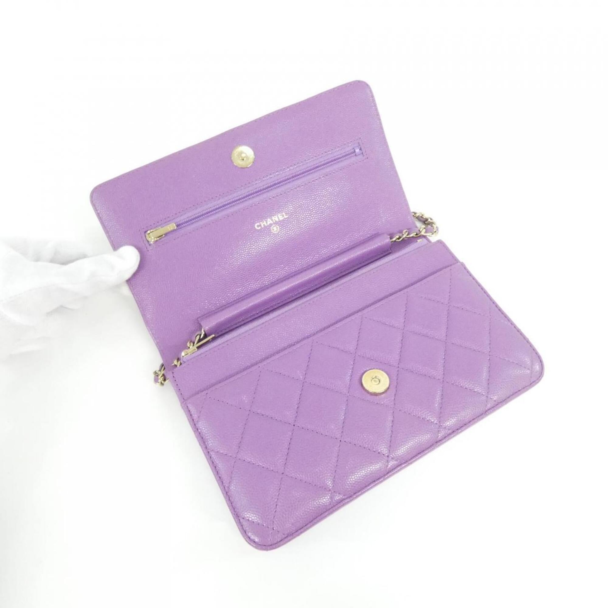 Chanel Purple Grained Calfskin Chain/Shoulder Wallet