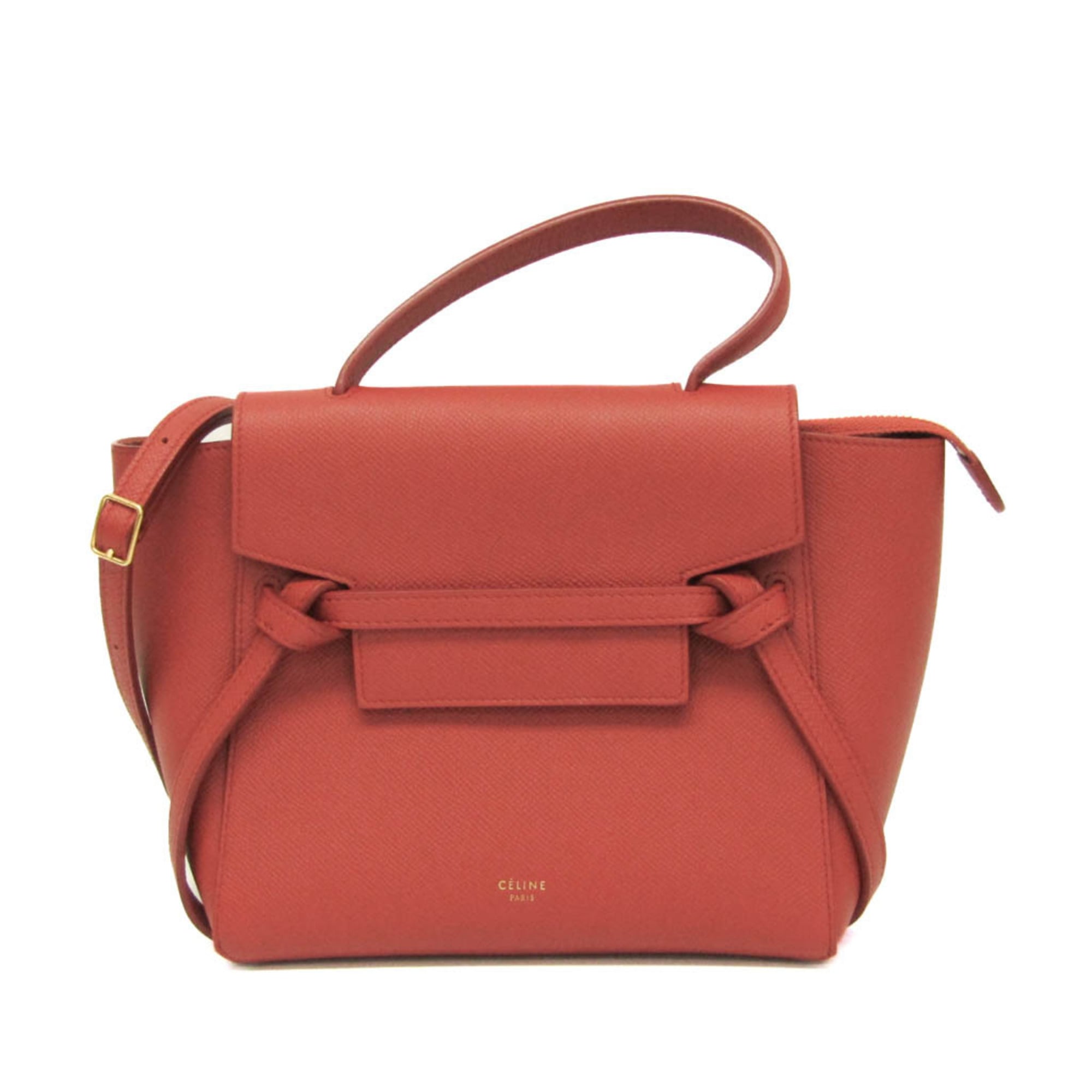Celine Belt Bag Textured Leather Red Leather Handbag