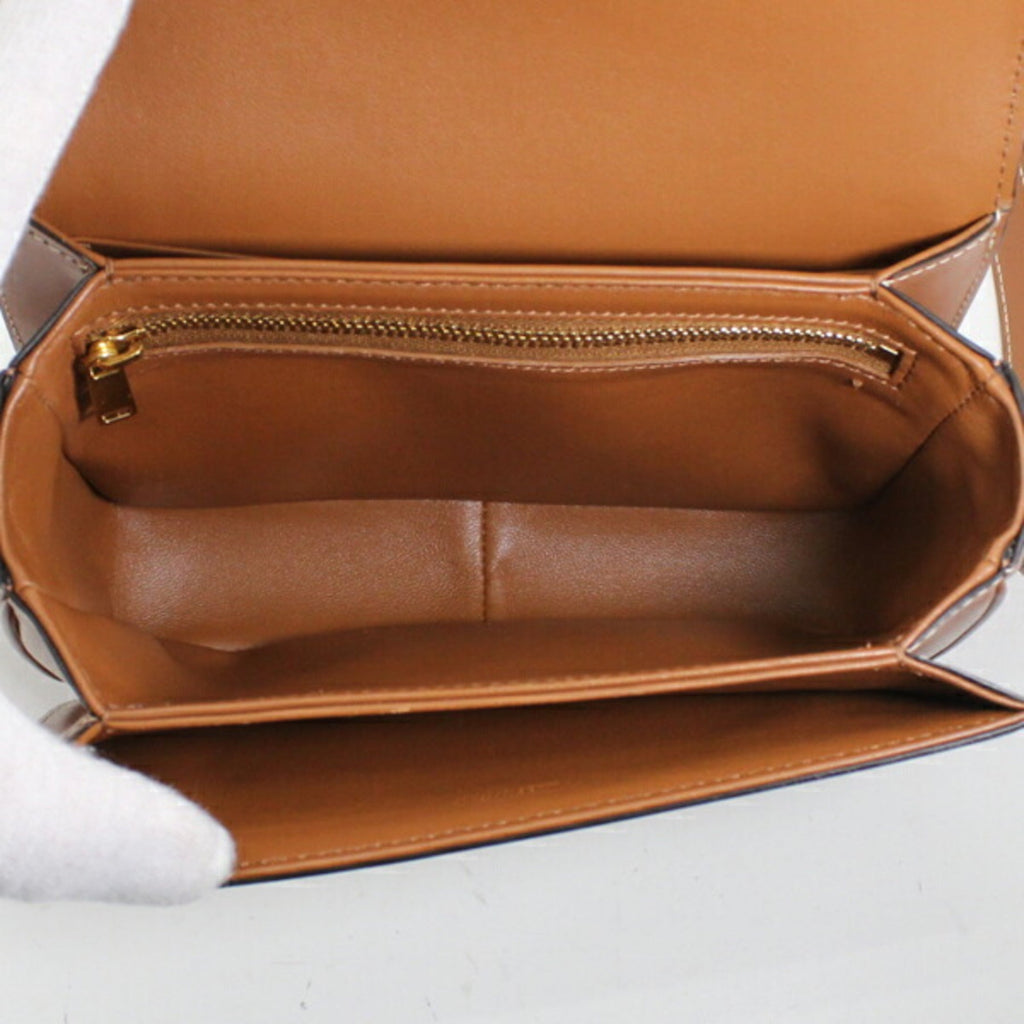 Celine Brown White Canvas Leather Shoulder Bag