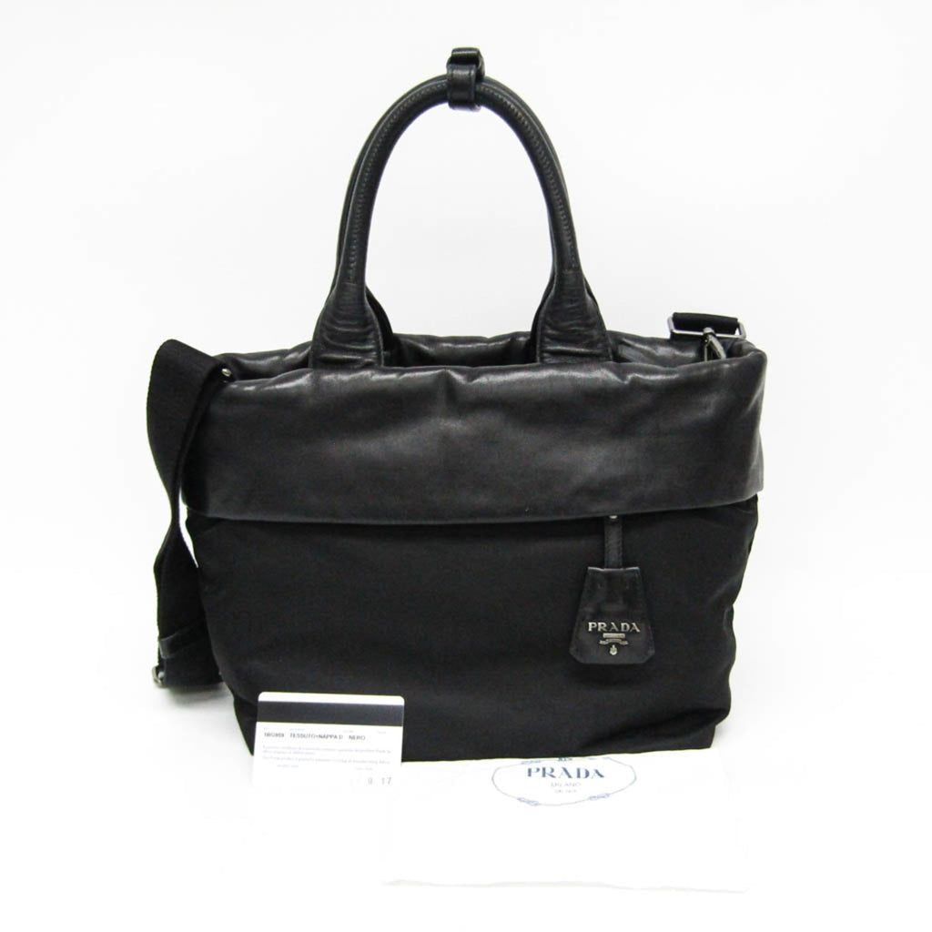 Prada Convertible Double Tote Nappa Leather And Tessuto Black Nylon Handbag