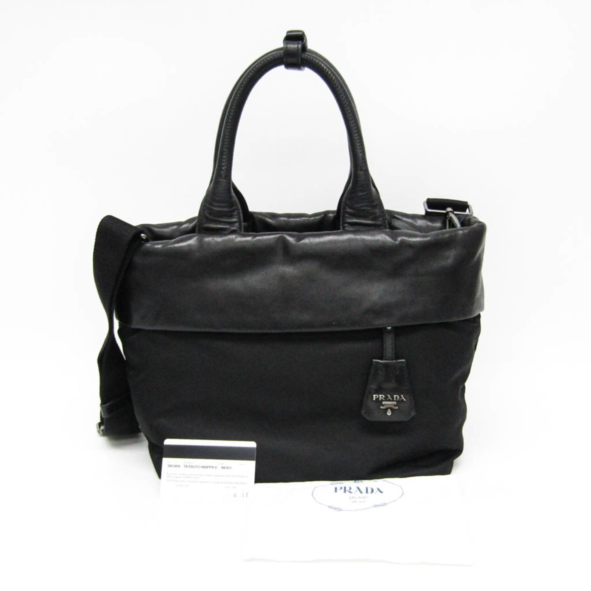 Prada Convertible Double Tote Nappa Leather And Tessuto Black Nylon Handbag