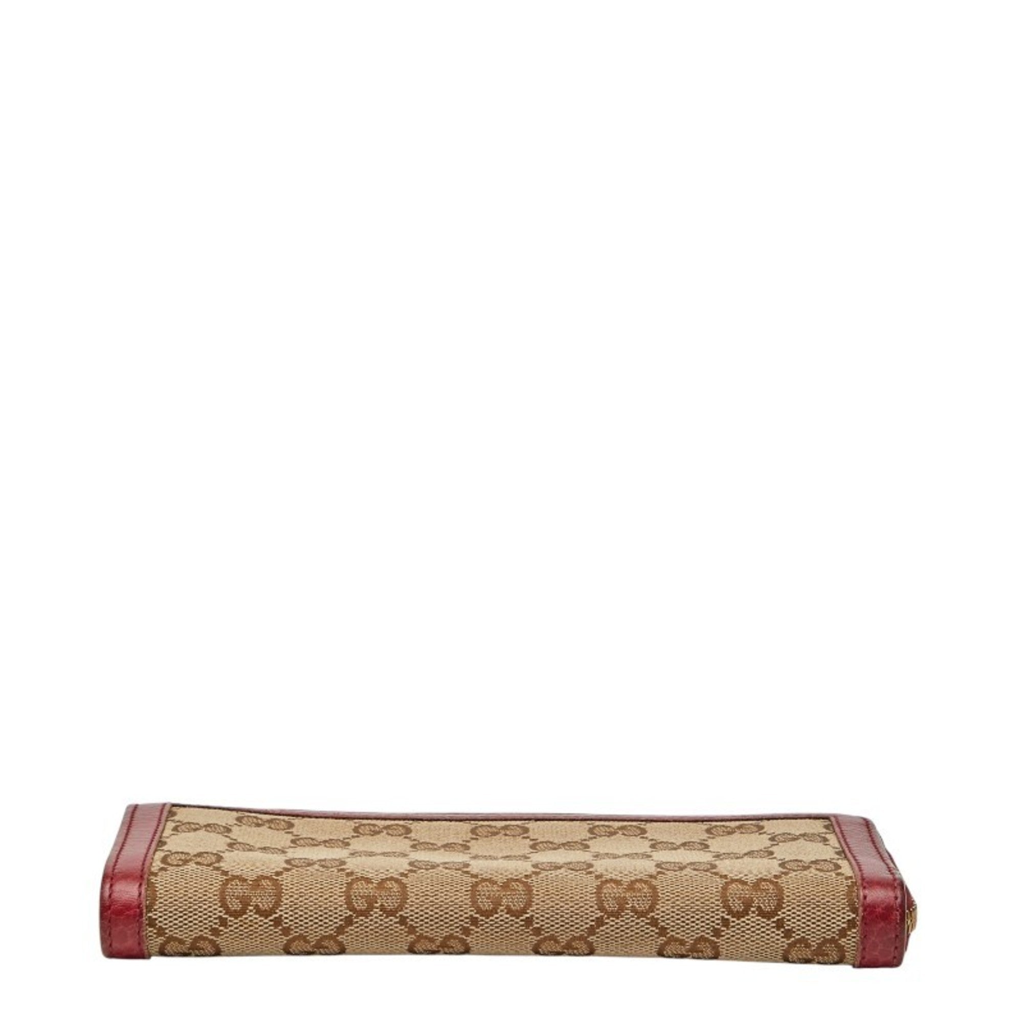 Gucci Brown Red Color Canvas Leather Long Wallet (Bi-Fold) (Pre-Owned)