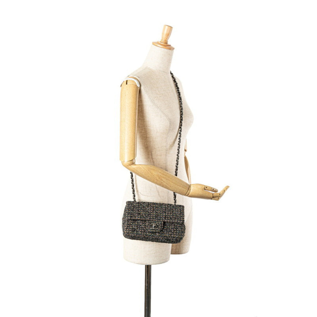 Chanel Gray Tweed Leather Shoulder Bag