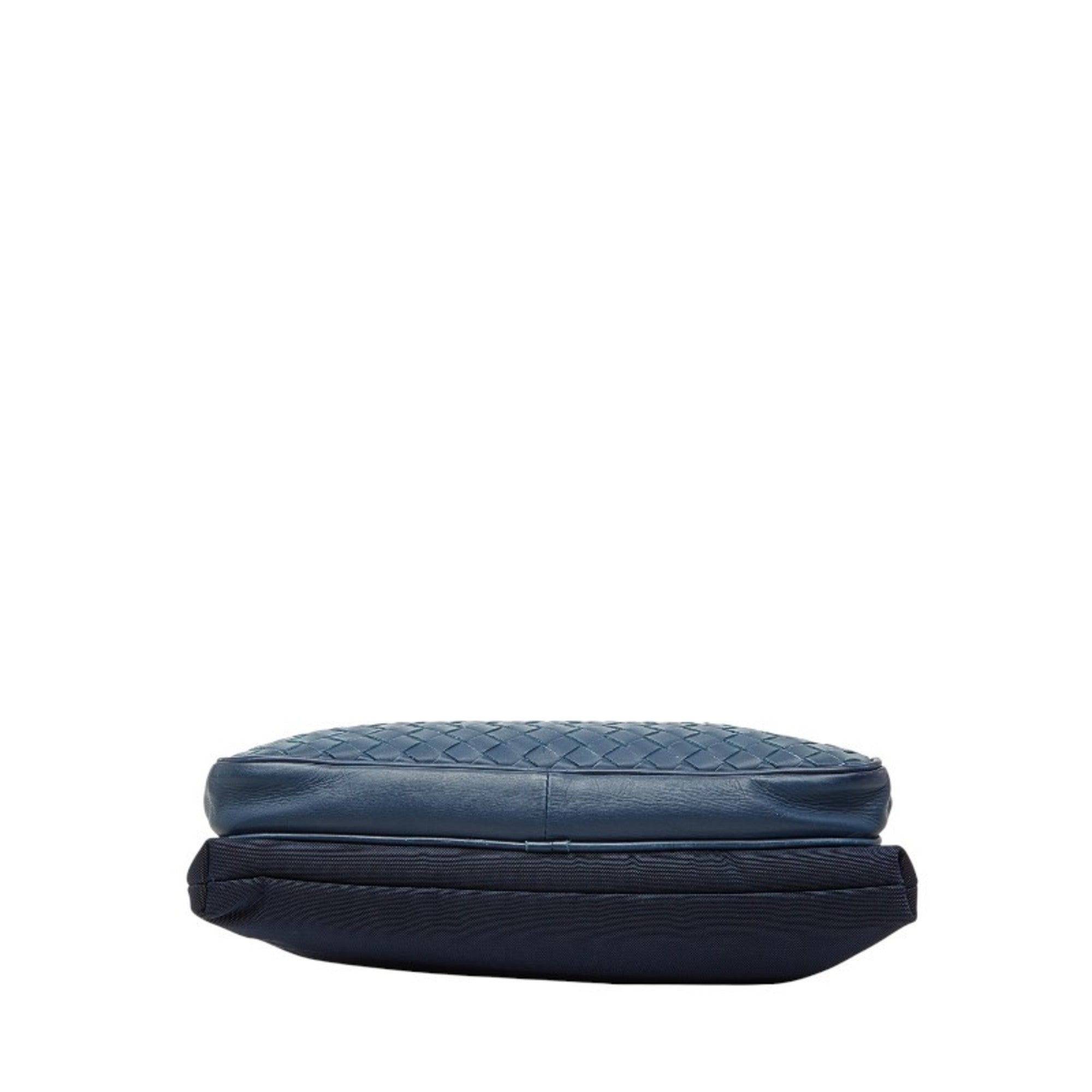 Bottega Veneta Blue Navy Leather Nylon Shoulder Bag