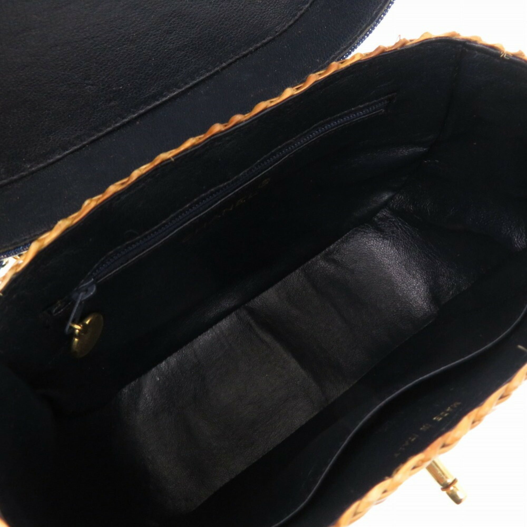 Chanel Navy Straw Leather Shoulder Bag