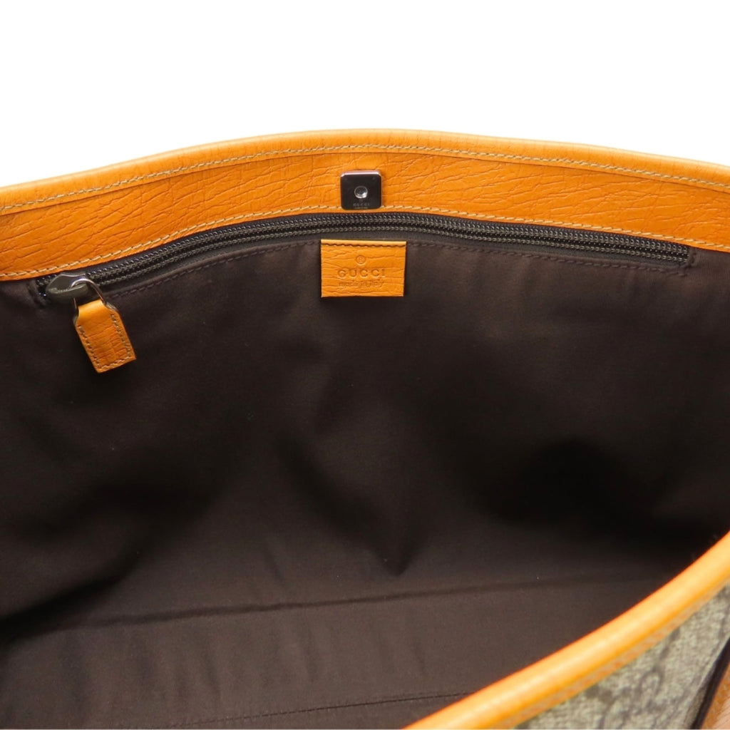 Gucci Beige Orange Gg Supreme Canvas Leather Tote Bag (Pre-Owned)
