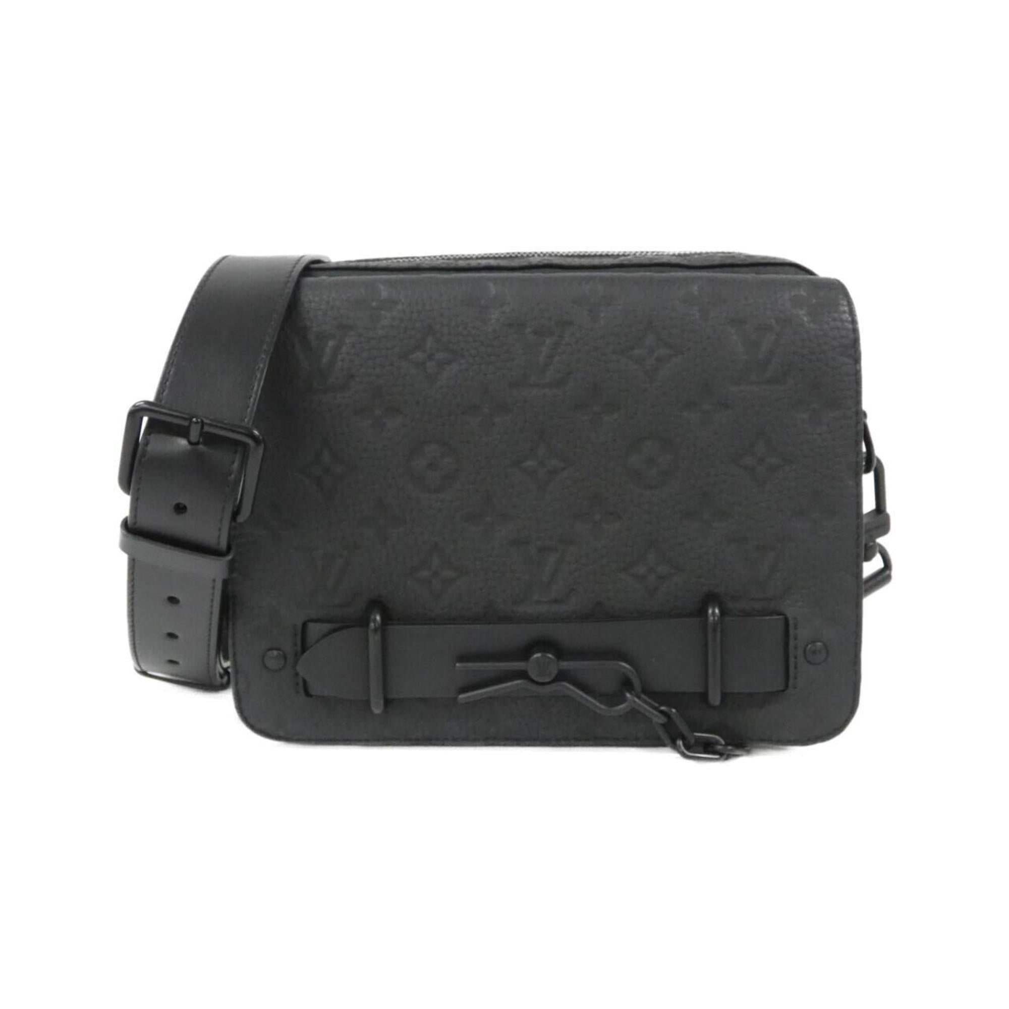 Louis Vuitton Black Leather Messenger Bag Shoulder Bag