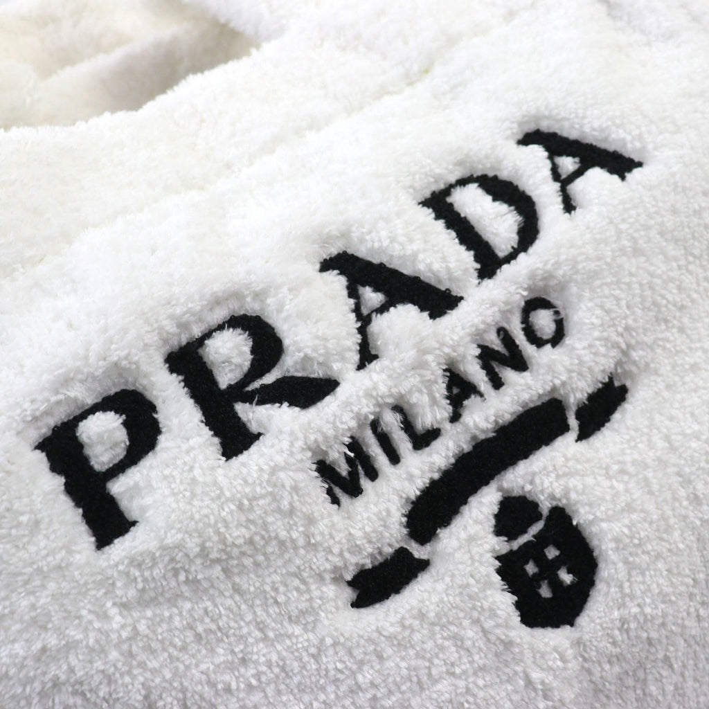 Prada Black White Polyester Leather Tote Bag