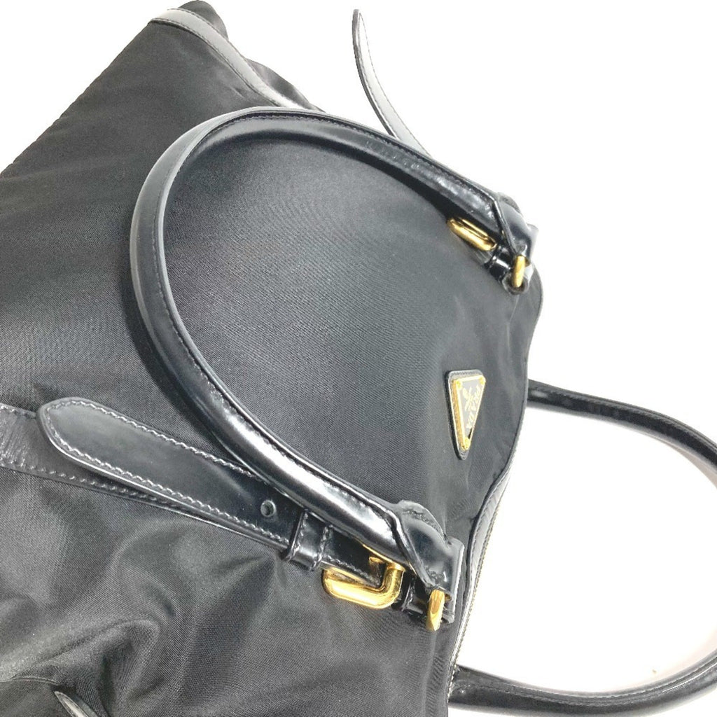 Prada Black Leather Nylon Handbag Shoulder Bag Tote Bag