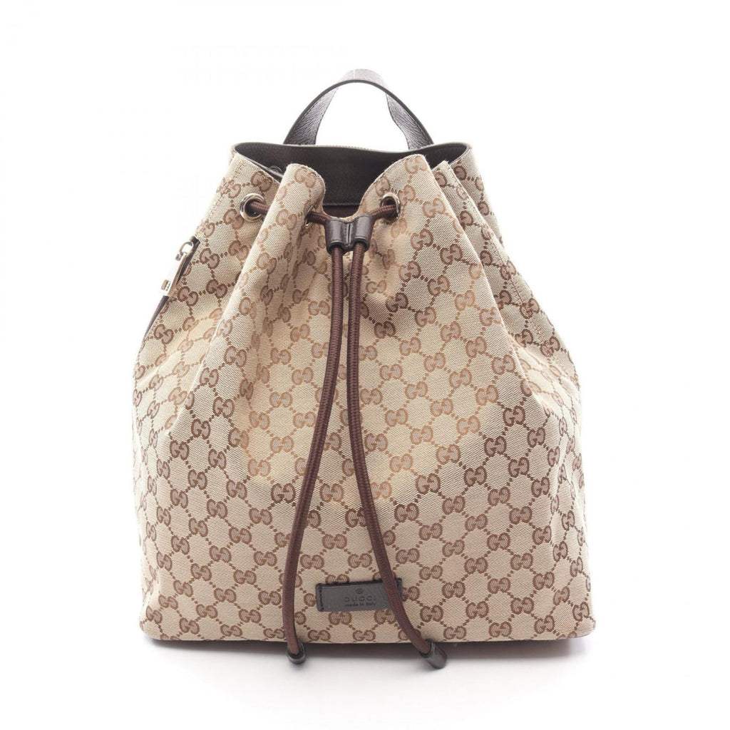 Gucci Beige Brown Canvas Leather Backpack Handbag (Pre-Owned)