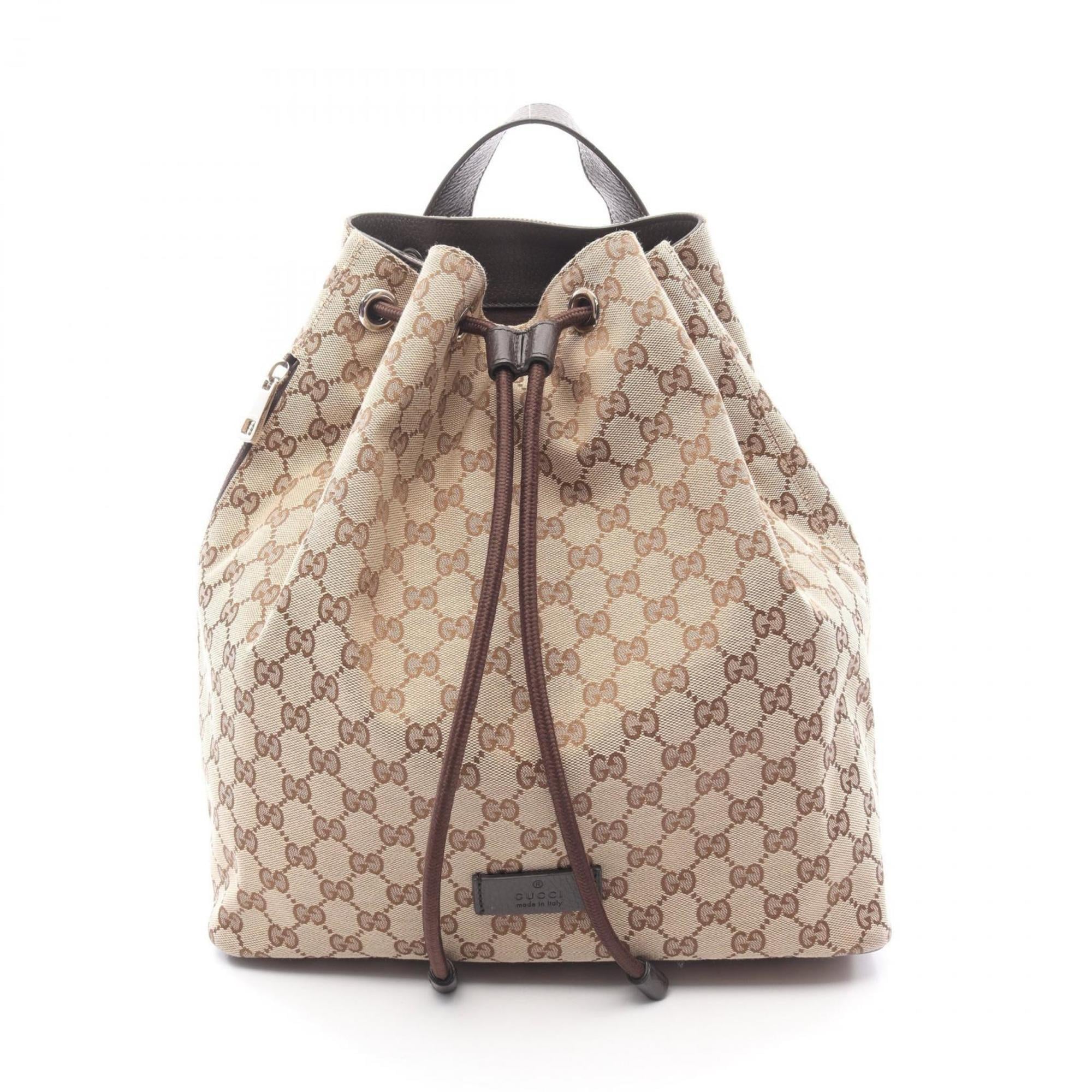Gucci Beige Brown Canvas Leather Backpack Handbag (Pre-Owned)
