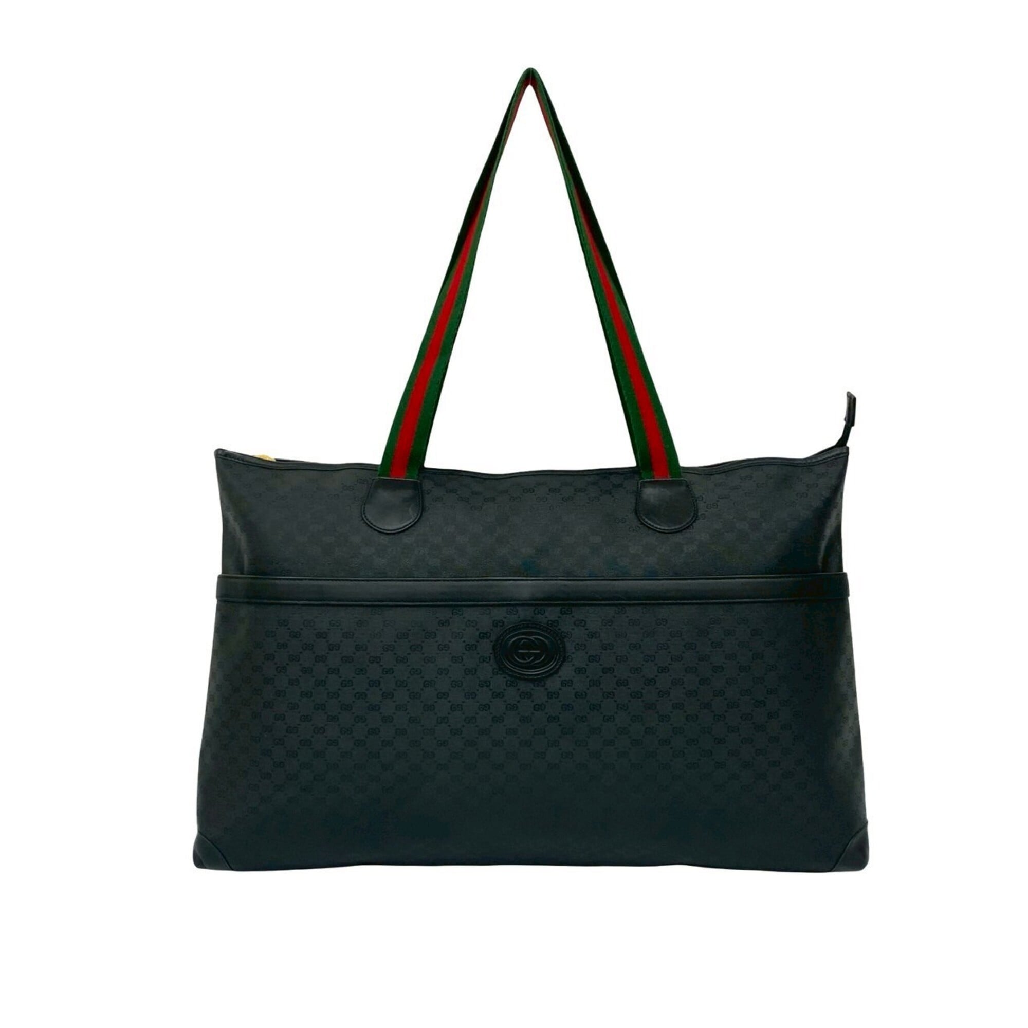 Gucci Black Green Red Color Leather Pvc Tote Bag (Pre-Owned)