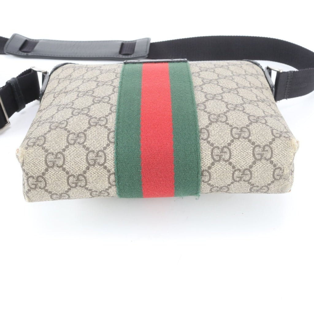 Gucci Beige Black Red Color Leather Coated Canvas Messenger Bag Shoulder Bag (Pre-Owned)