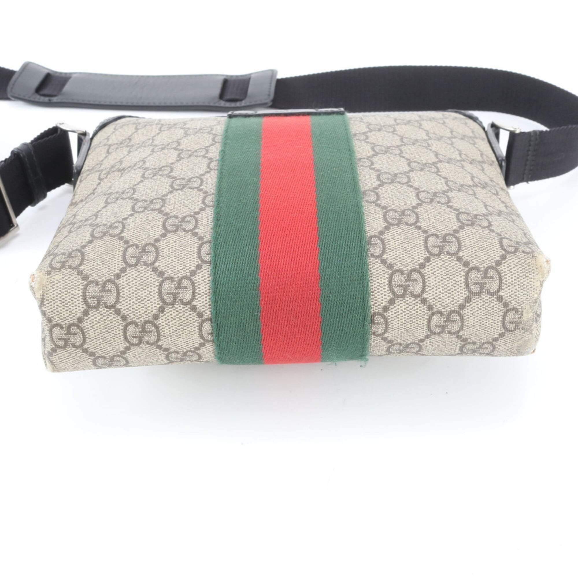 Gucci Beige Black Red Color Leather Coated Canvas Messenger Bag Shoulder Bag (Pre-Owned)